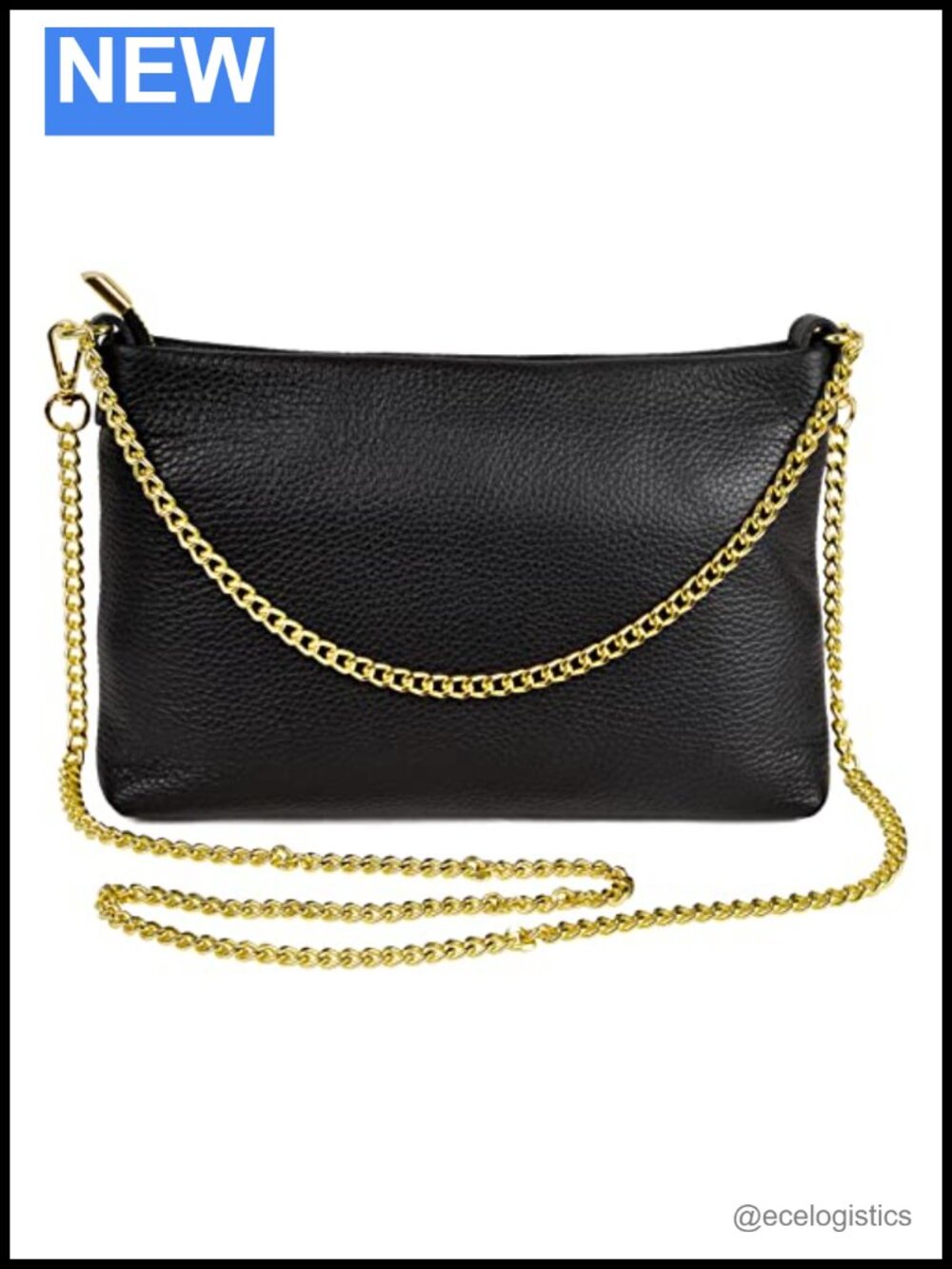 Genuine Leather Evening Bag Clutch Crossbody Gold Chain Strap Shoulder Purse